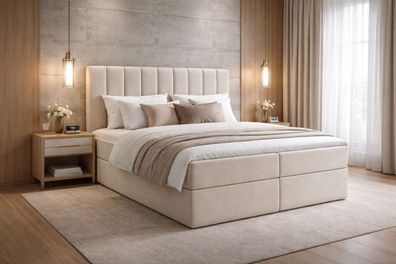 Boxspringbett LAMERE 140x200 mit Bettkasten + Bonell-Matratze & Topper, Polsterbett