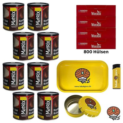Matrix Red Zigaretten-Tabak Dose 8x 50g, Winston Hülsen, Tablett, Ascher