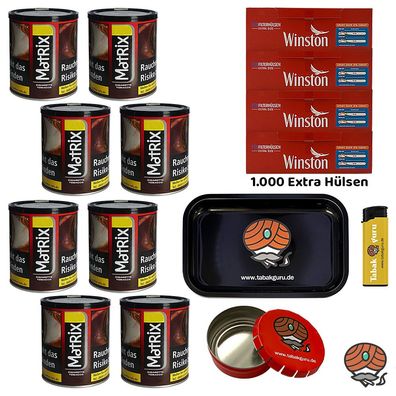 Matrix Red Zigaretten-Tabak Dose 8x 50g, Winston Extra Hülsen, Tablett, Ascher