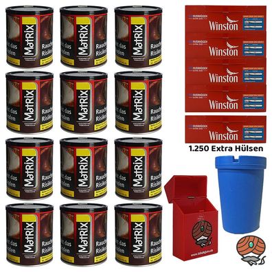 Matrix Red Zigaretten-Tabak Dose 12x 50g, Winston Extra Hülsen, Autoascher, Box