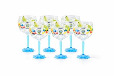 Bombay Sapphire Ballon Gläser 6er Set - Bunte Cocktail Gläser mit Muster & eckigem Fu