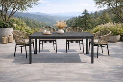 Destiny TORNO Cremona Sitzgruppe 4x Stapelsessel + Tisch 160x90x74cm, rechteckig
