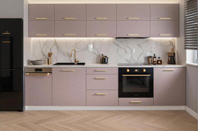 Küchenzeile Siena 270 cm Puderrosa Matt- Küche, Küchenblock 2,7m, Einbauküche