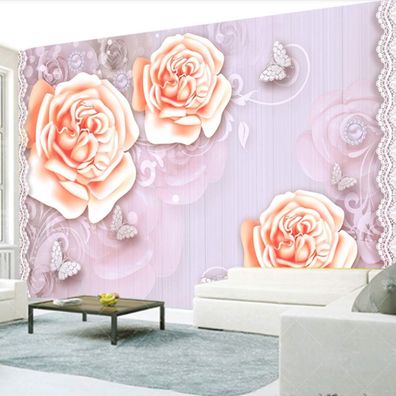 3D Hintergrund Wandbild Rose Perlen Retro Vlies Fototapete 4768
