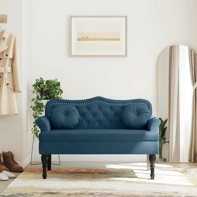 vidaXL Sitzbank mit Kissen Blau 120,5x65x75 cm Samt