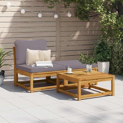 vidaXL 3-tlg. Garten-Lounge-Set mit Kissen Massivholz Akazie