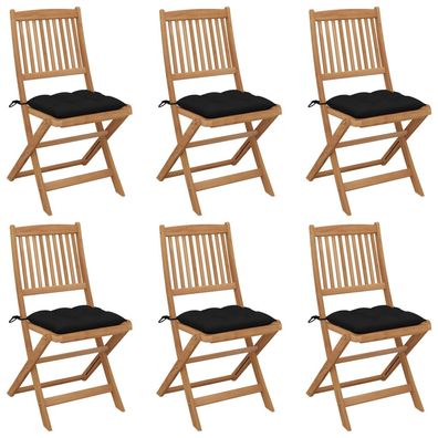 vidaXL Klappbare Gartenstühle 6 Stk. mit Kissen Massivholz Akazie