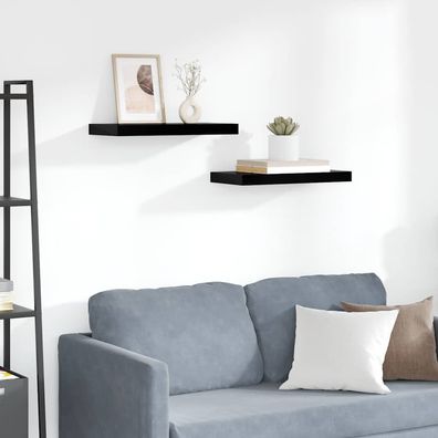 vidaXL Schweberegale 2 Stk. Hochglanz-Schwarz 50x23x3,8 cm MDF