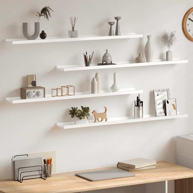 vidaXL Wandregale 4 Stk. Hochglanz-Weiß 100x9x3 cm