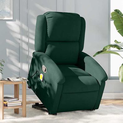vidaXL Massagesessel mit Aufstehhilfe Dunkelgrün Samt