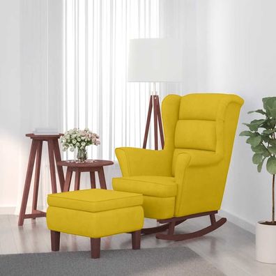 vidaXL Schaukelstuhl Ohrensessel Gelb Samt und Massivholz