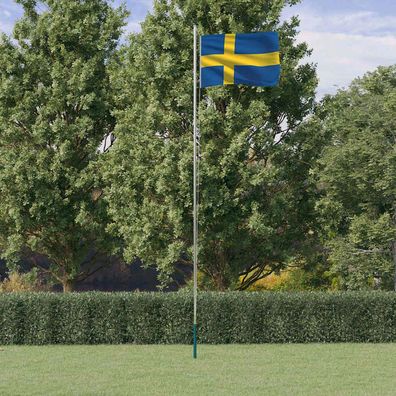 vidaXL Flagge Schwedens mit Mast 6,08 m Aluminium