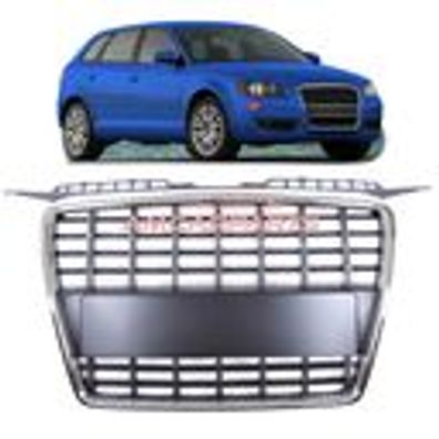 Upgrade Sportgrill / Kühlergrill für Audi A3 8P 05-08 Chrom/schwarz