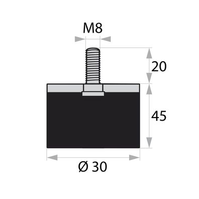 GP-AG-20-M8-D30xH45 Gummi-Metall-Puffer Gummipuffer Schwingungsdämpfer Silentblock
