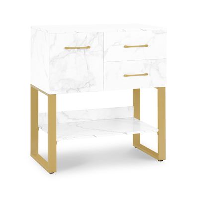 BarberPub Sideboard mit 2 Schubladen, Beistellschrank Weiß-Gold, 6678