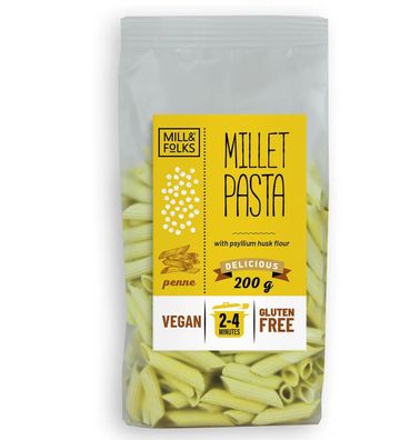Mill & Folks Hirse Penne mit Kurkuma 200g / glutenfrei / vegan / ohne Zuckerzusatz