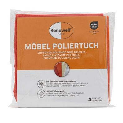 Renuwell Möbel-Poliertuch Möbeltuch 100% fusselfrei 4Stück/Set