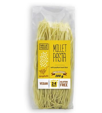 Mill & Folks Hirse Spaghetti mit Kurkuma 200g / glutenfrei / vegan / ohne Zuckerzusat