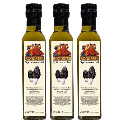 Apsu Boooster Spitzmorchel Würz-Öl 3x 250ml Natives Olivenöl Extra aus Italien