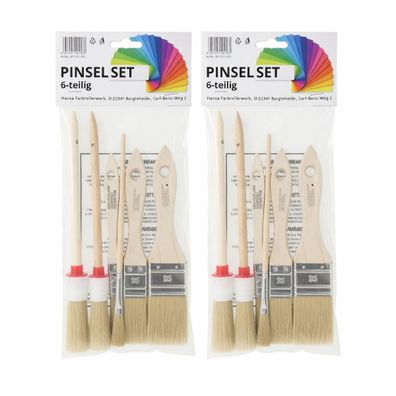 2x Pinsel Set 6- Teilig Rund Flach Borsten Malern Streichen Farben Lacke Lasuren
