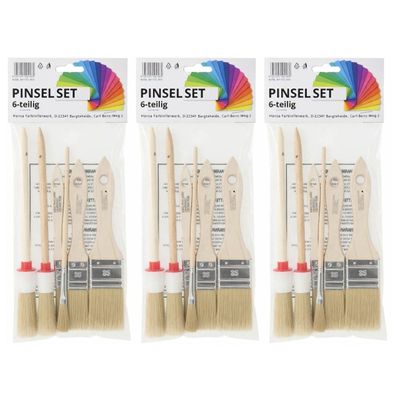 3x Pinsel Set 6- Teilig Rund Flach Borsten Malern Streichen Farben Lacke Lasuren