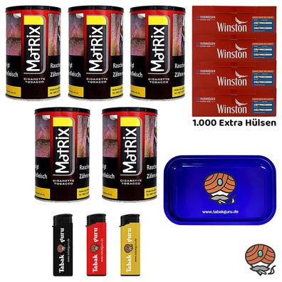 Matrix Red Tabak Dose 5x 90g, Winston Extra Hülsen, Tablett, Feuerzeuge