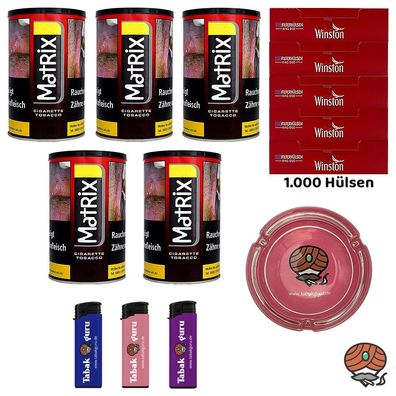 Matrix Red Tabak Dose 5x 90g, Winston Hülsen, Glasascher, Feuerzeuge