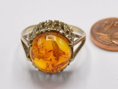 Solitär Siegel Ring Bernstein Amber 333 Gold Vintage
