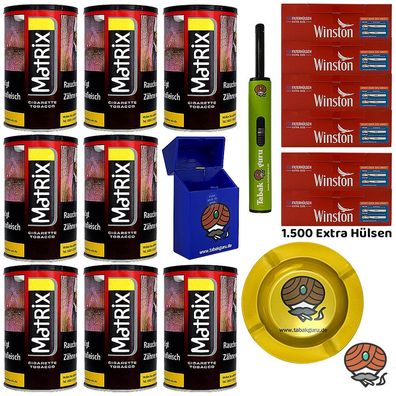 Matrix Red Tabak Dose 8x 90g, Winston Extra Hülsen, Metallascher, Box Feuerzeug