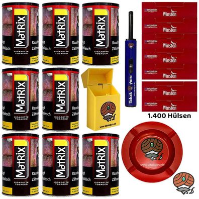 Matrix Red Tabak Dose 8x 90g, Winston Hülsen, Metallascher, Box, Feuerzeug