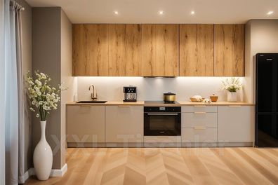 Küchenzeile Linea 300 Kaschmir, Gold Craft Eiche-Soft Close-Premium Box-Küche 3m