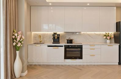 Küchenzeile Linea 300 cm DW Weiß Hochglanz-Soft Close- Premium Box- Einbauküche 3m