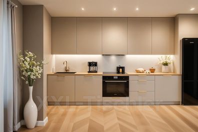 Küchenzeile Linea 300 cm Kaschmir Matt-Soft Close- Premium Box- Einbauküche 3m