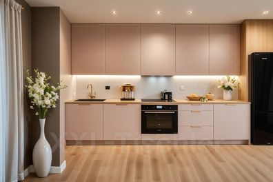 Küchenzeile Linea 300 cm Puderrosa Matt-Soft Close- Premium Box- Einbauküche 3m