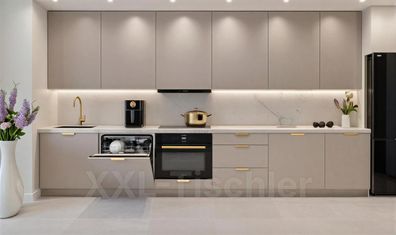Küchenzeile Linea DW 340 cm Kaschmir Matt-Soft Close- Premium Box- Einbauküche 3,4 m