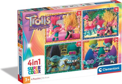 Clementoni 21527 - Trolls 3 - 4 in 1 Puzzle Supercolor