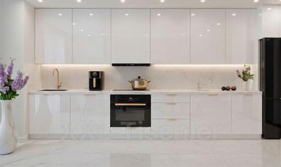 Küchenzeile Linea 340 cm Weiß Hochglanz-Soft Close- Premium Box- Einbauküche 3,4 m