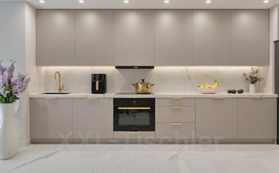 Küchenzeile Linea 360 cm Kaschmir Matt-Soft Close- Premium Box- Einbauküche 3,6m