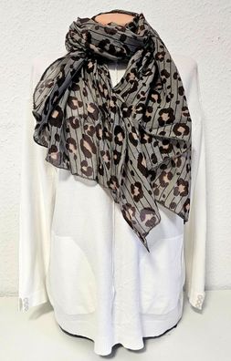 Italy Blogger Schal Halstuch Seide/Baumwolle asymetrisch Animal/Streifenprint Taupe