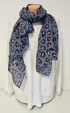 Italy Schal Halstuch Seide/Baumwolle asymetrisch Animal/Streifenprint Jeansblau