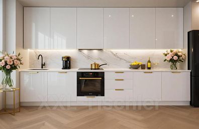 Küchenzeile Linea 360 cm Weiß Hochglanz-Soft Close- Premium Box- Einbauküche 3,6 m