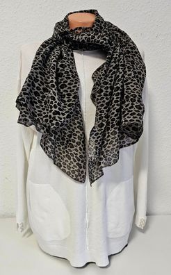 Italy Blogger Schal Tuch Halstuch Scarf Seide/Baumwolle Leoprint in Taupe/Schwarz