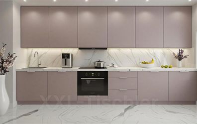 Küchenzeile Linea 360 cm Puderrosa Matt-Soft Close- Premium Box- Einbauküche 3,6m