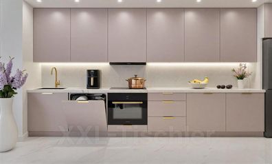 Küchenzeile Linea 360 cm DW Puderrosa Matt-Soft Close- Premium Box- Einbauküche 3,6m