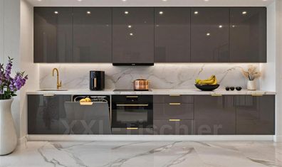 Küchenzeile Linea 360 cm DW Grau Hochglanz-Soft Close- Premium Box- Einbauküche 3,6m