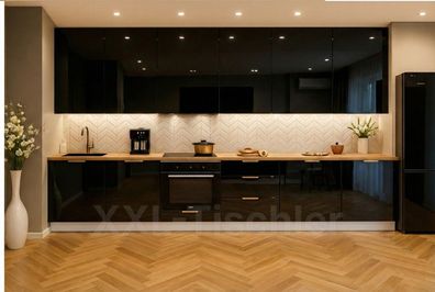 Küchenzeile Linea 360 cm Schwarz Hochglanz-Soft Close- Premium Box- Einbauküche 3,6 m