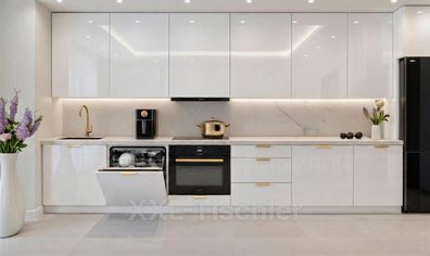 Küchenzeile Linea DW 340 cm Weiß Hochglanz-Soft Close- Premium Box- Einbauküche 3,4 m