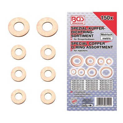 BGS-8120 Einspritzdüsen-Kupferringsortiment, 150-tlg