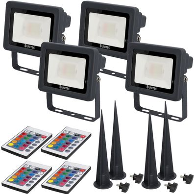 4x Set LED Außenleuchte Gartenlampe Strahler Erdspieß Outdoor IP65 Fernbedienung