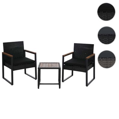 Poly-Rattan Garnitur HWC-P74, Lounge-Set 2x Stuhl Tisch, Akazie Holz Stoff 180g/m²